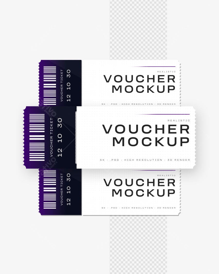 Mockup Voucher Ticket Horizontal Fundo Branco Editável