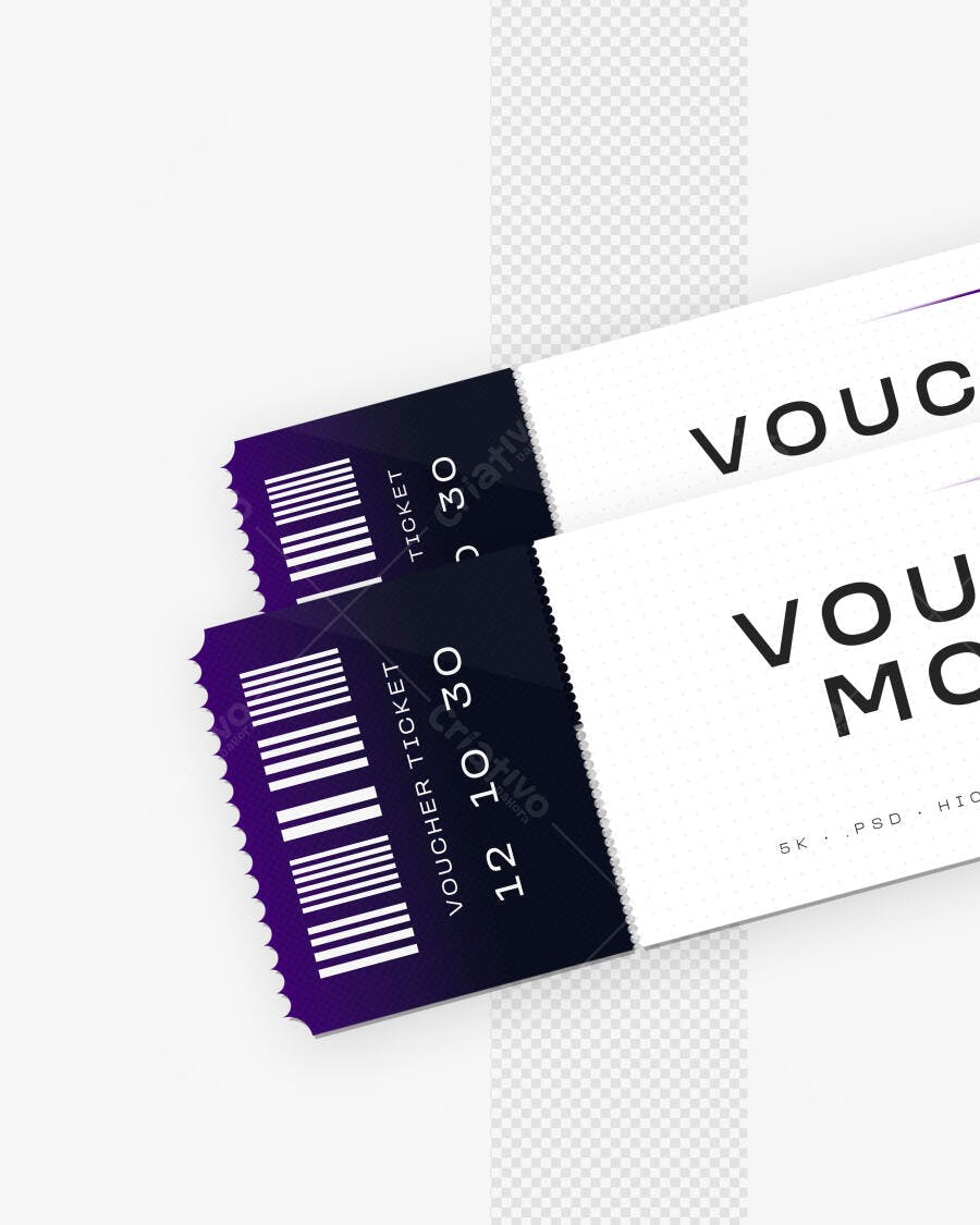 Mockup Voucher Ticket Ingresso Papel Fundo Branco Editável