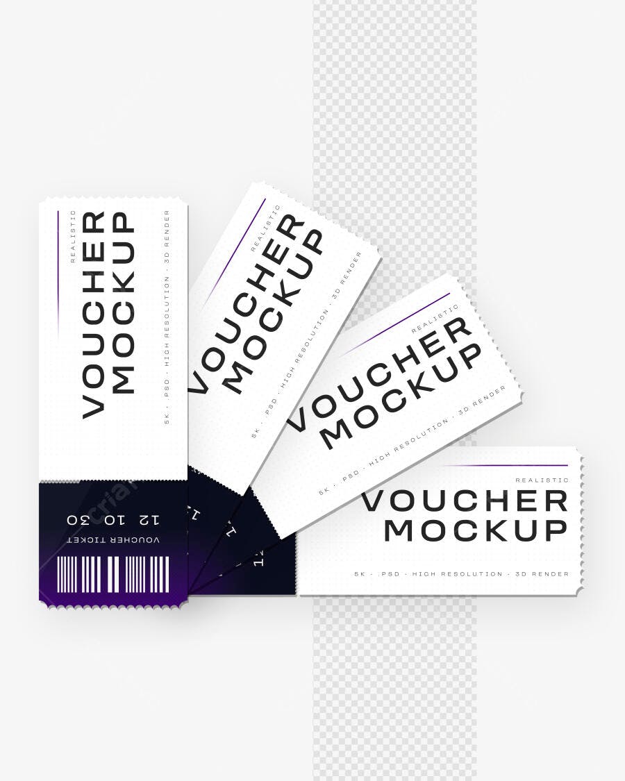 Mockup Voucher Ticket Ingresso Papel Fundo Branco Editável