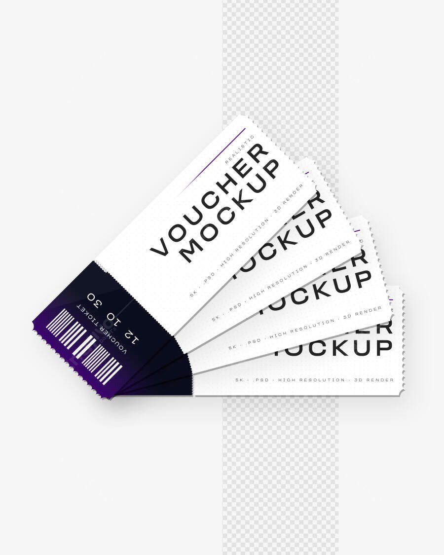 Mockup Voucher Ticket Ingresso Papel Fundo Branco Editável