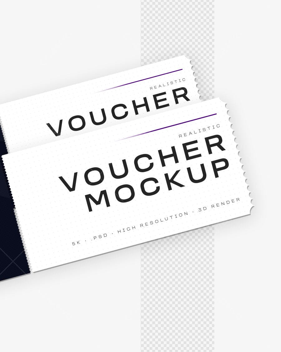 Mockup Voucher Ticket Picotado Fundo Branco Editável