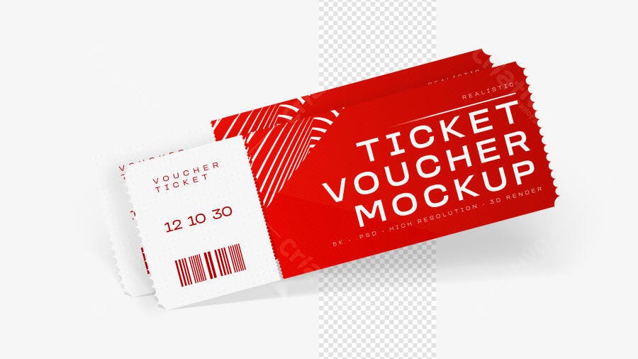 Mockup Voucher Ticket Realista Fundo Branco Editável