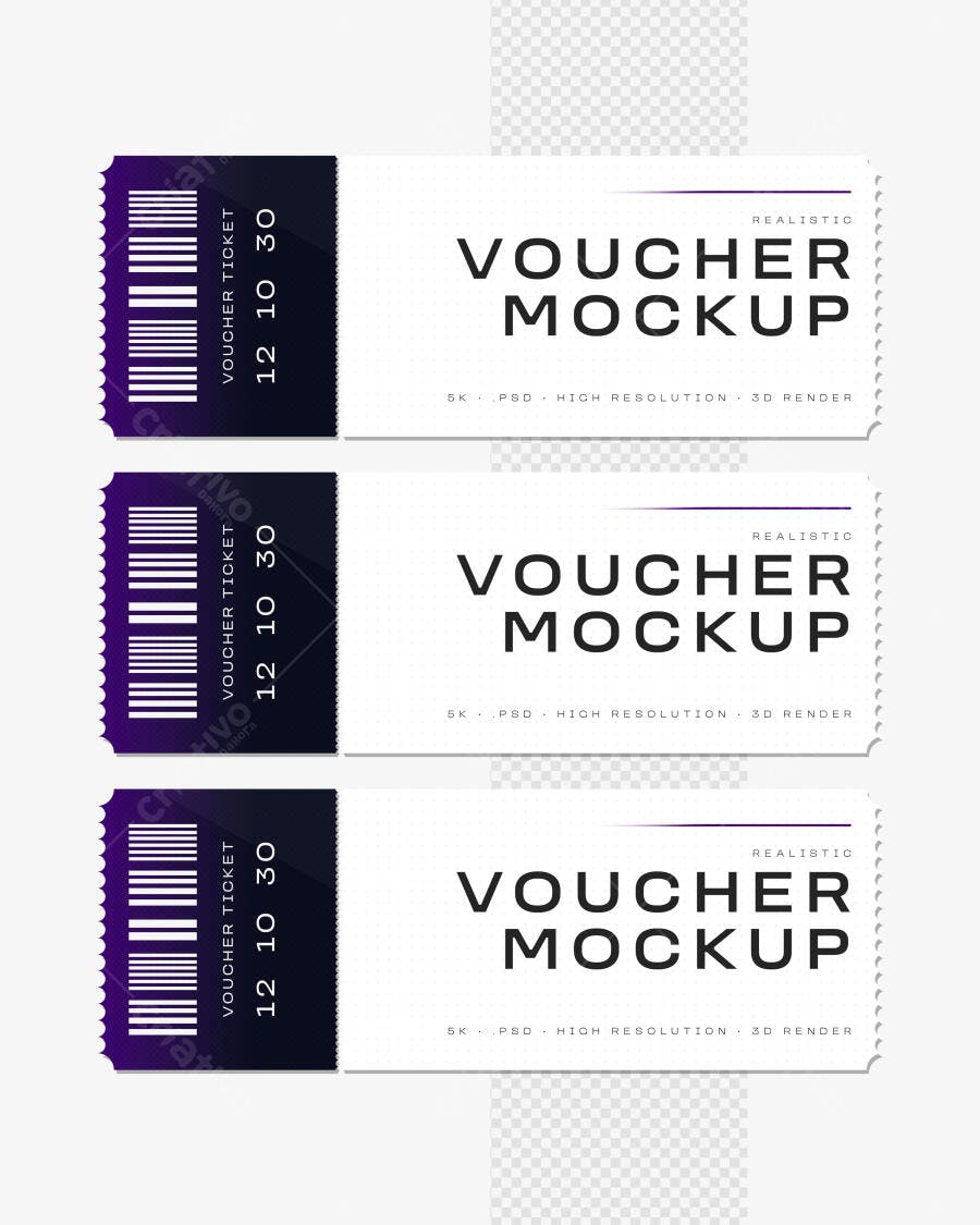 Mockup Voucher Ticket Realista Fundo Branco Editável