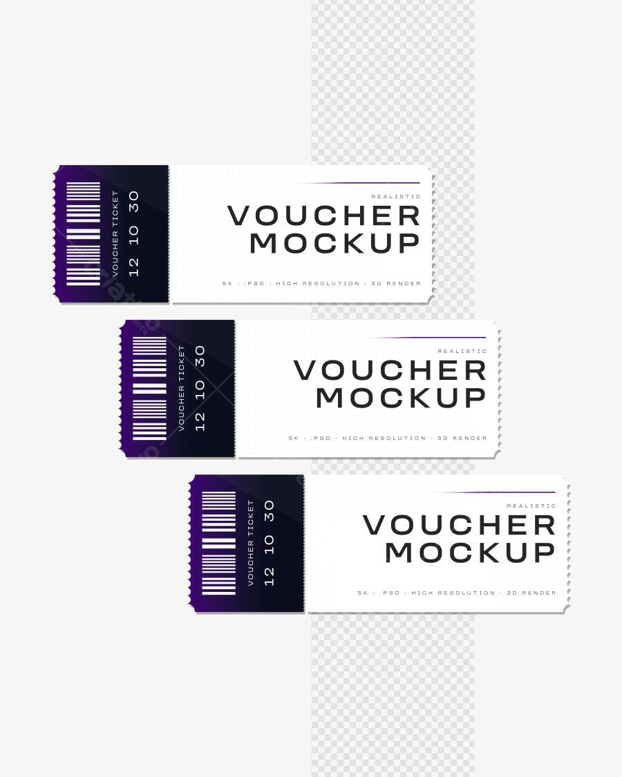 Mockup Voucher Ticket Realista Fundo Transparente Editável