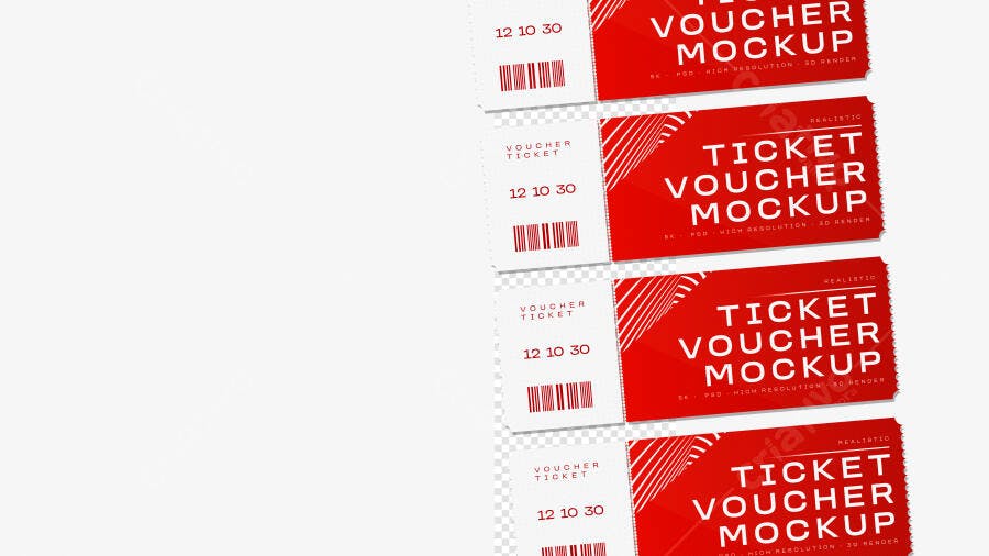 Mockup Voucher Ticket Vermelho Fundo Branco Editável