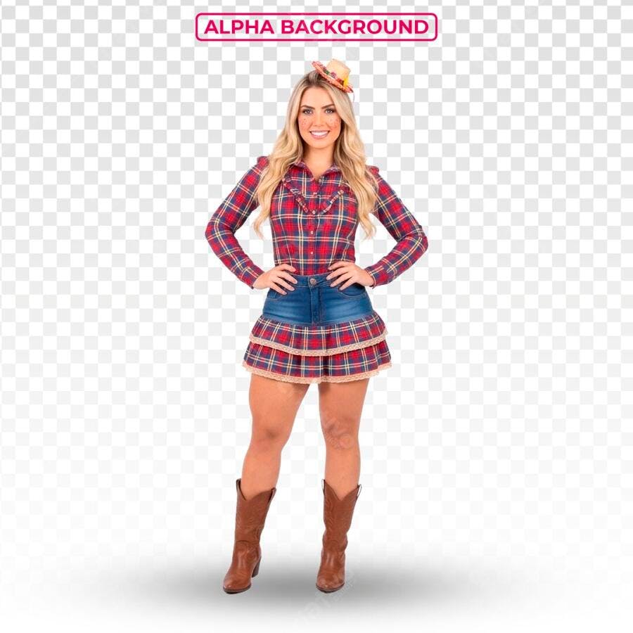Bela Mulher Loira Caipira Festa Junina PSD Editável