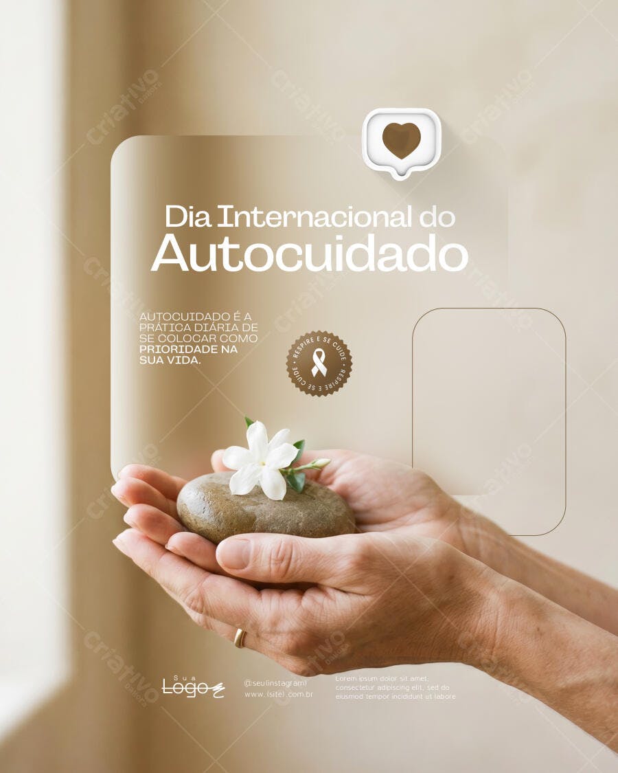 Post Dia Internacional do Autocuidado Bem-Estar PSD Editável