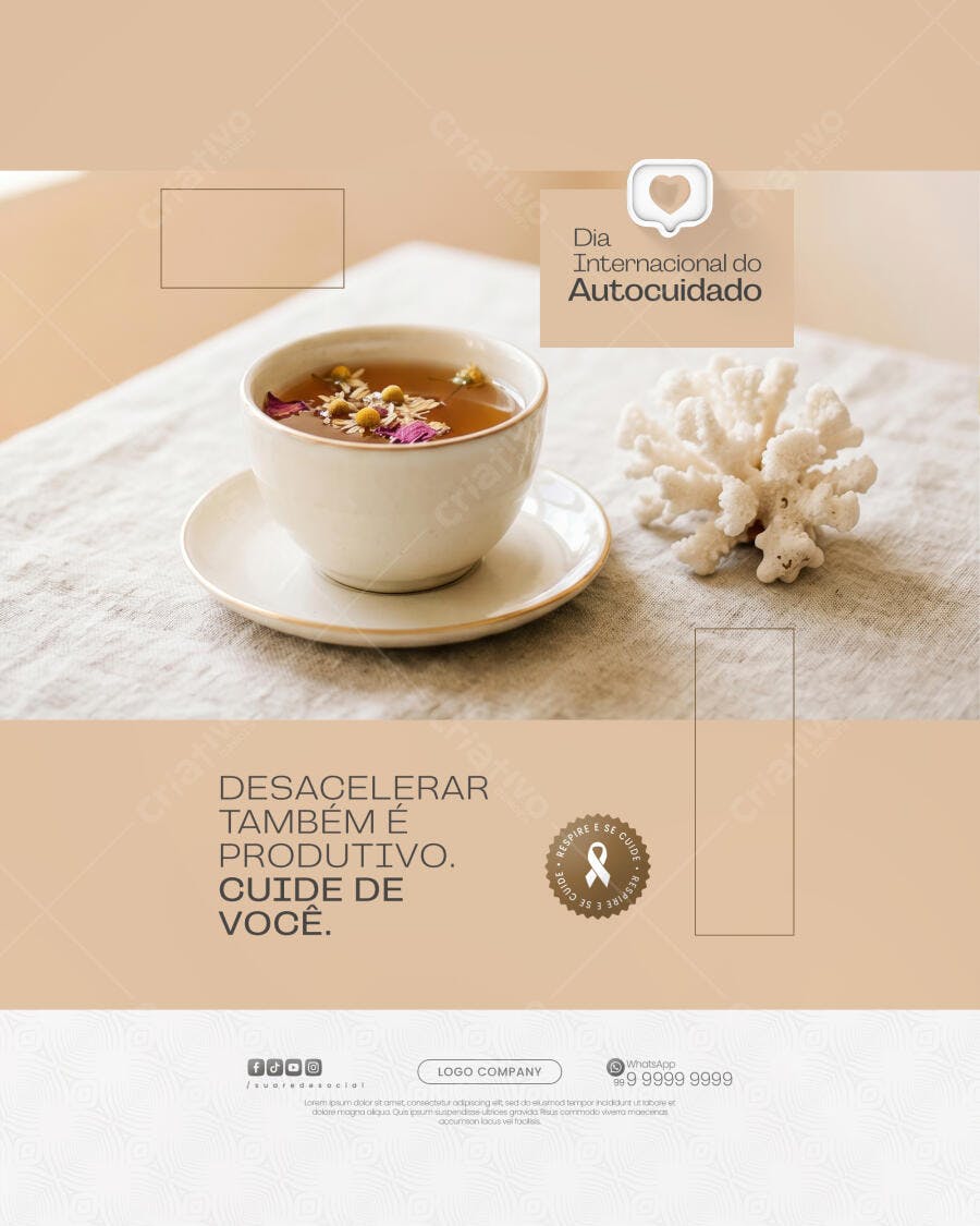 Post Dia Internacional do Autocuidado PSD Editável