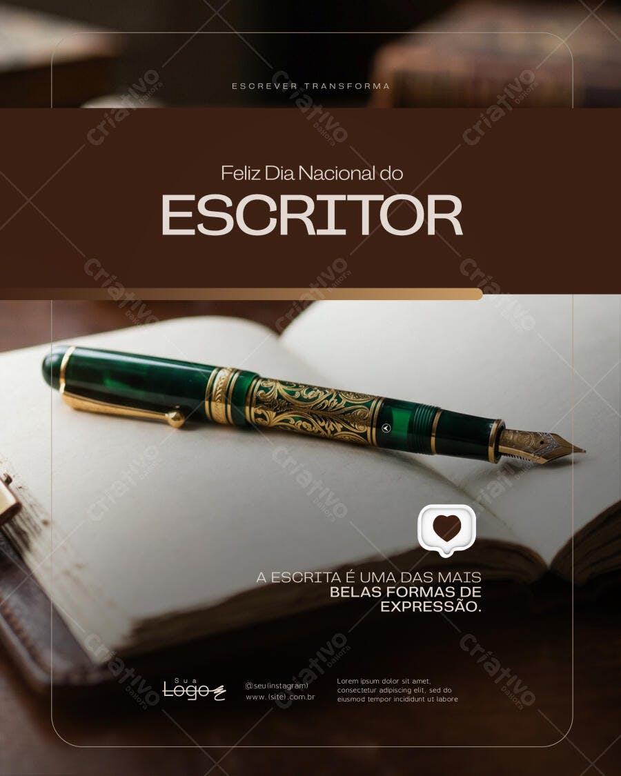 Post Dia Nacional do Escritor Agosto PSD Editável
