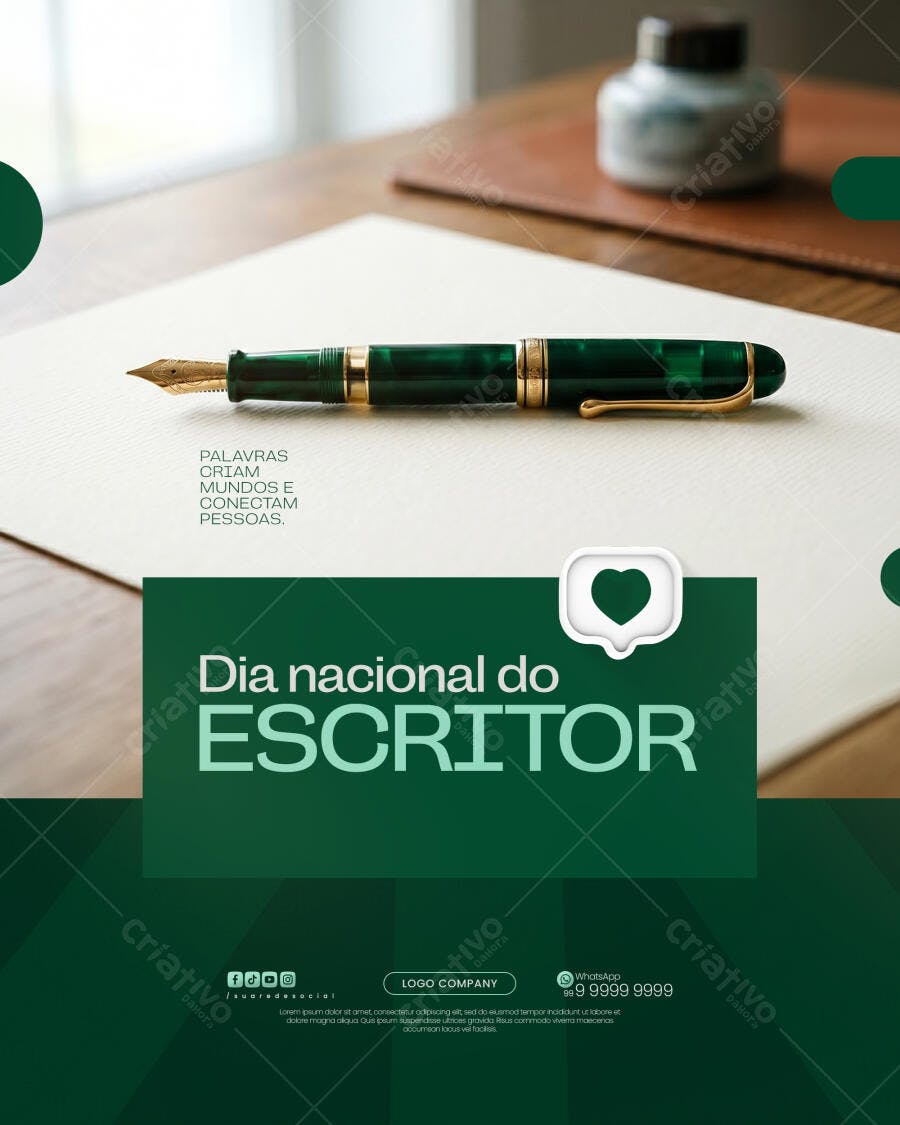 Post Dia Nacional do Escritor PSD Editável