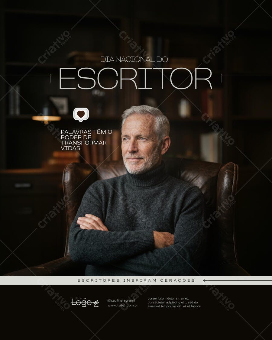 Post Instagram Dia Nacional do Escritor PSD Editável