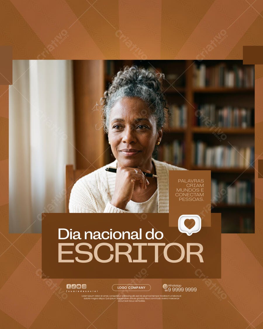 Post Instagram Dia Nacional do Escritor PSD Editável