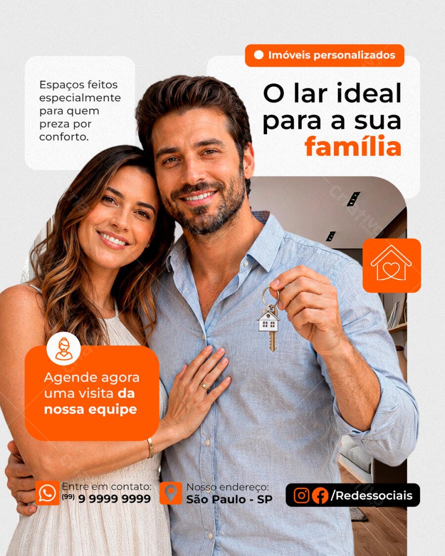 Post Instagram Imobiliária Família Imóveis Personalizados PSD Editável