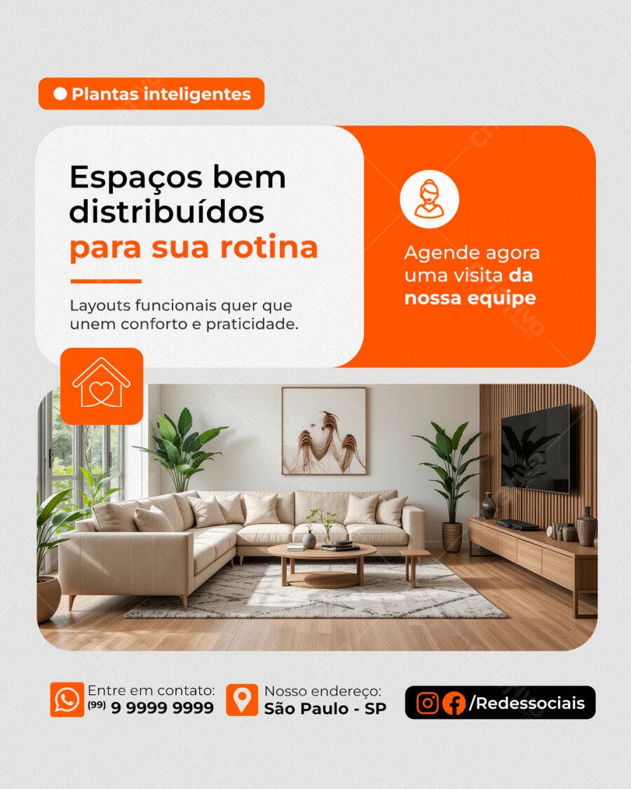 Post Instagram Imobiliária Plantas Inteligentes PSD Editável
