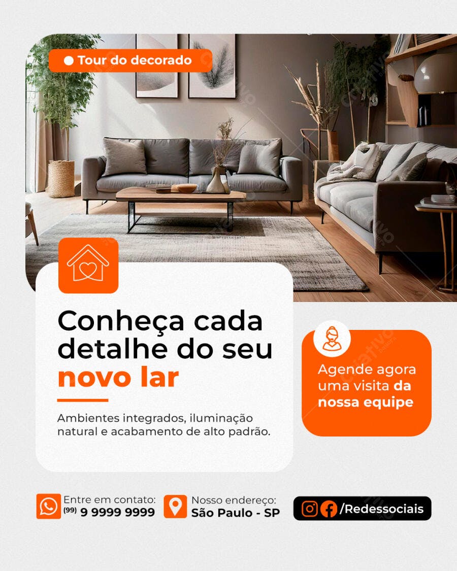 Post Instagram Imobiliária Tour Decorado PSD Editável