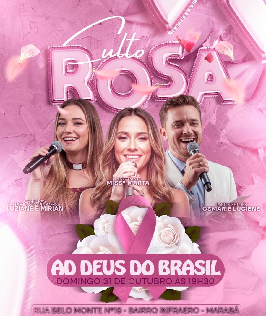 Post Instagram Outubro Rosa Culto Igreja PSD Editável