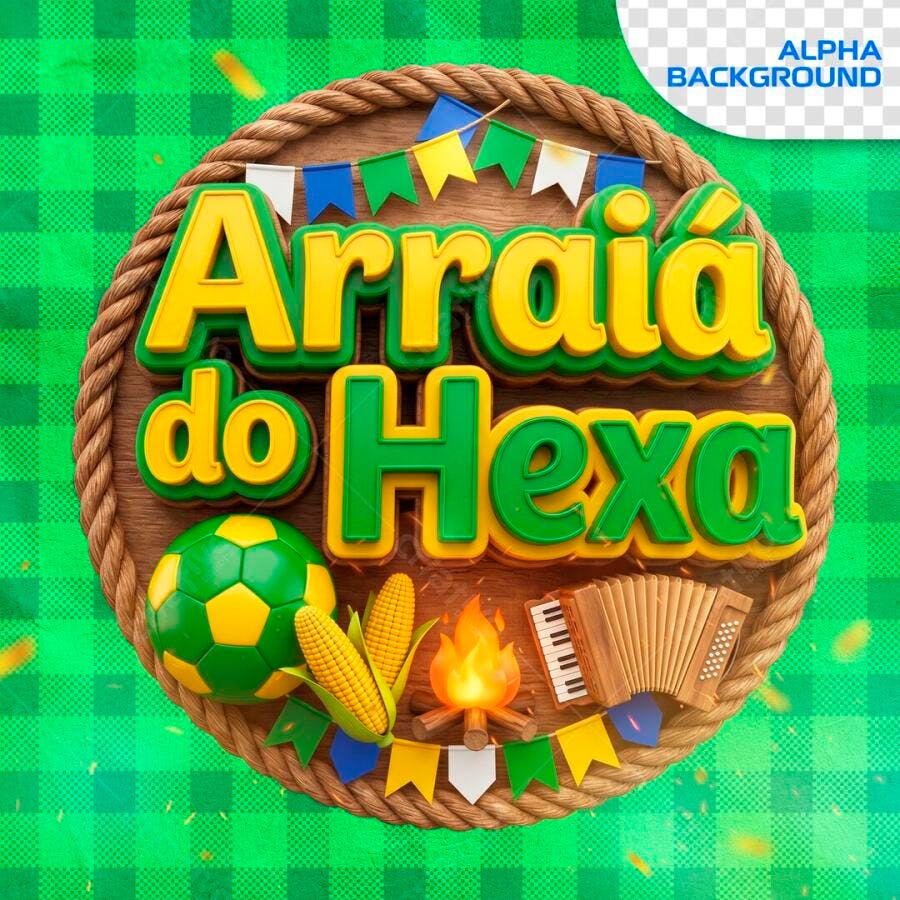 Selo 3D Arraiá do Hexa Festa Junina Copa PNG Transparente