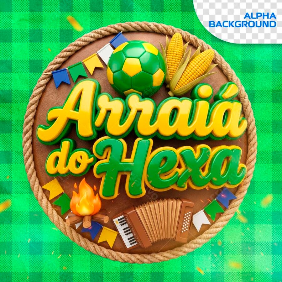 Selo 3D Arraial do Hexa Festa Junina PNG Transparente