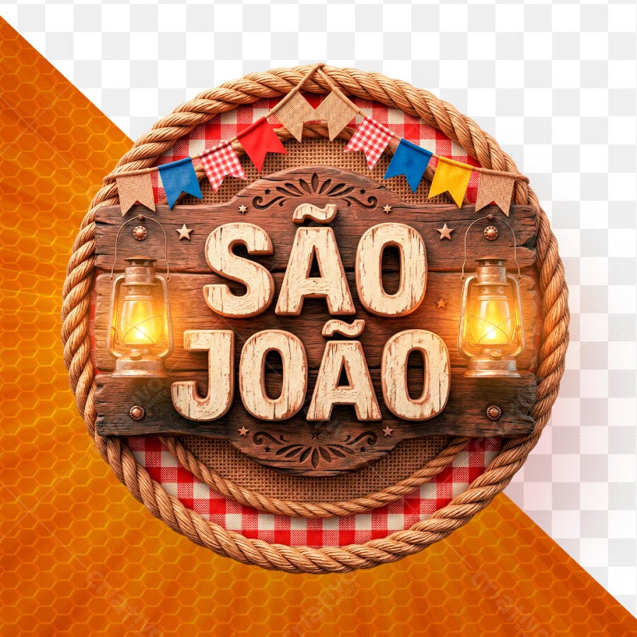 Selo 3D São João Festa Junina Rústico PNG Transparente