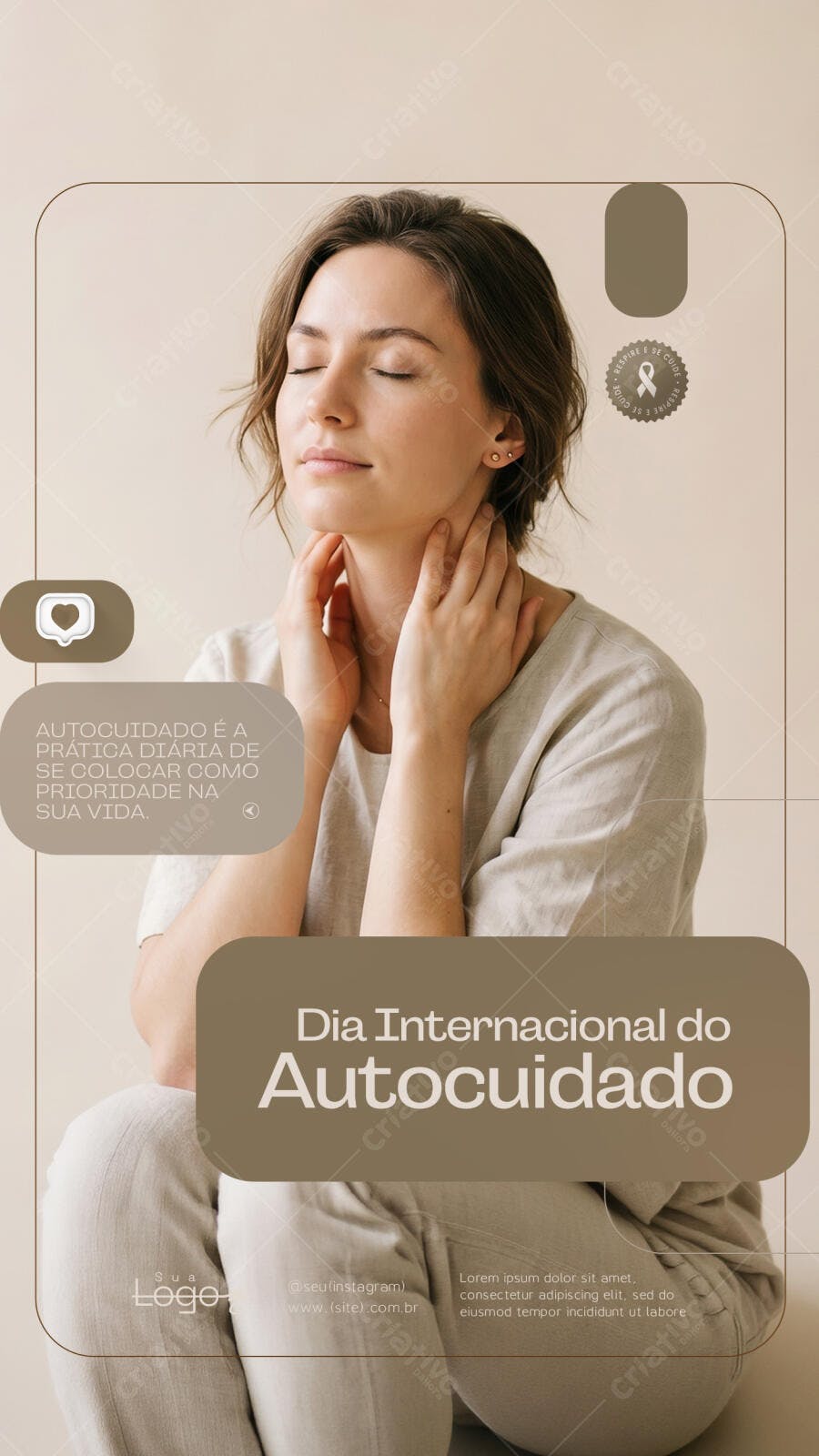 Story Dia Internacional do Autocuidado Saúde Bem-Estar PSD Editável