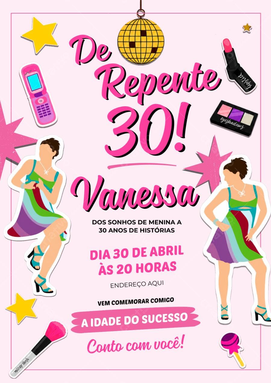 Convite de Aniversário De Repente 30 Retrô