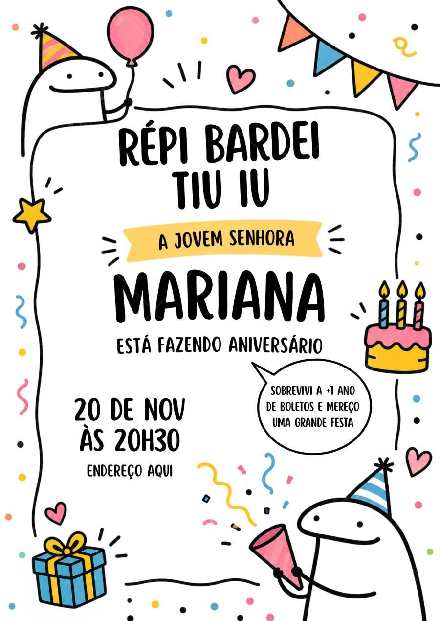 Convite Aniversário Adulto Flork Meme Divertido Editável