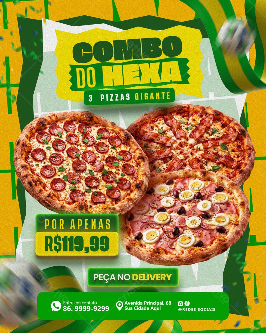 Post Instagram Combo do Hexa Pizzaria PSD Editável