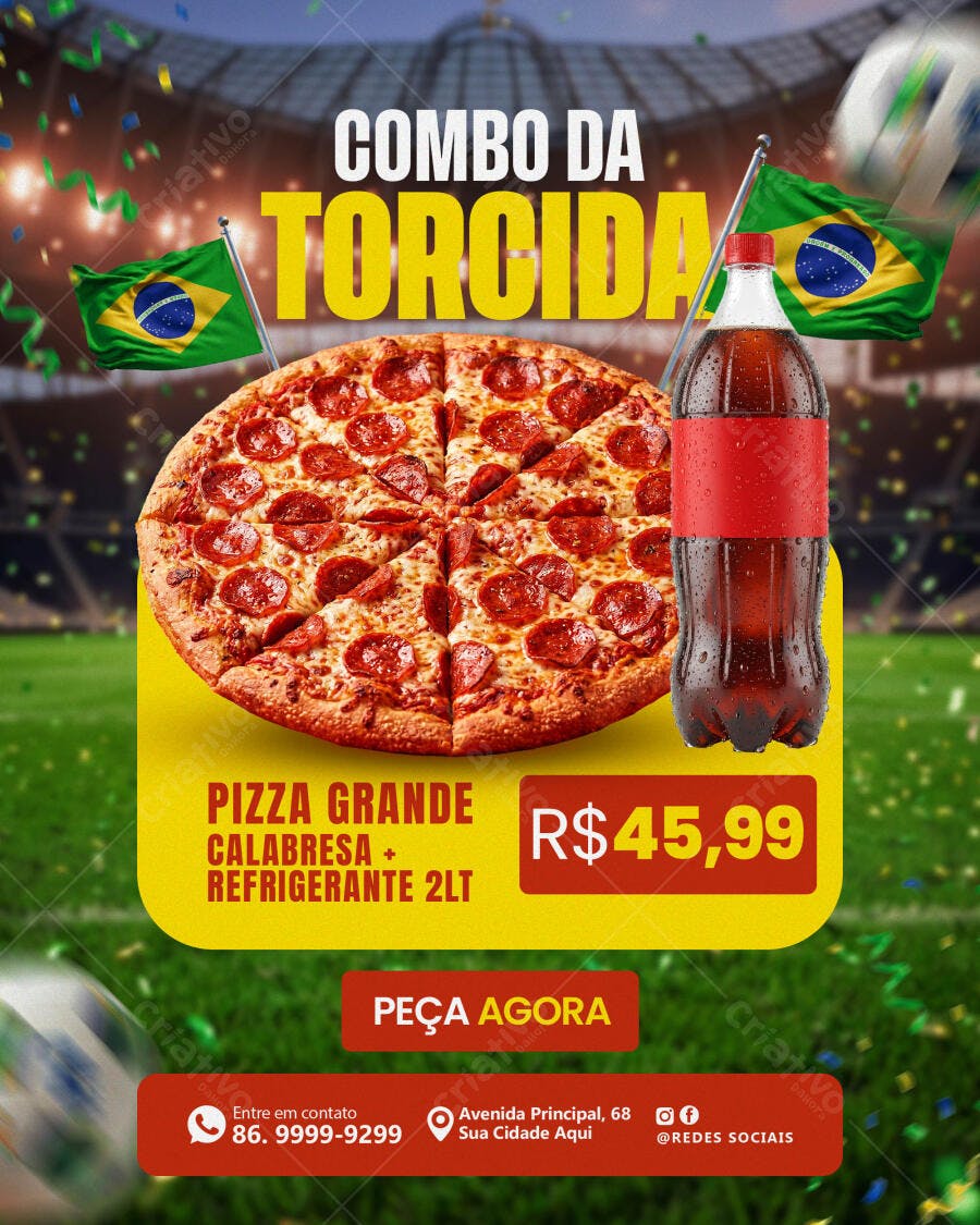 Post Instagram Combo Torcida Pizzaria Futebol PSD Editável
