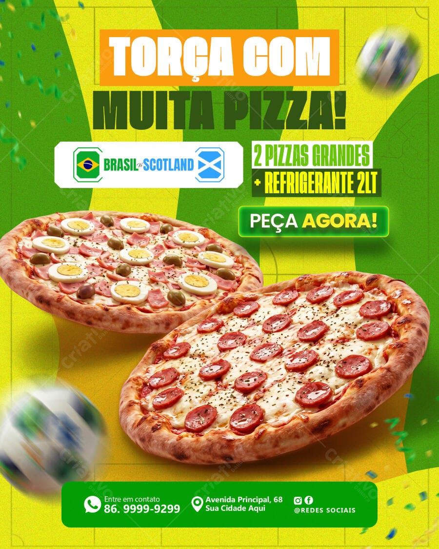 Post Instagram Copa Futebol Pizzaria PSD Editável