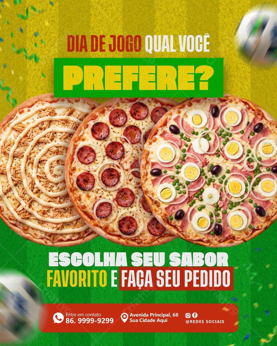 Post Instagram Dia de Jogo Pizzaria PSD Editável
