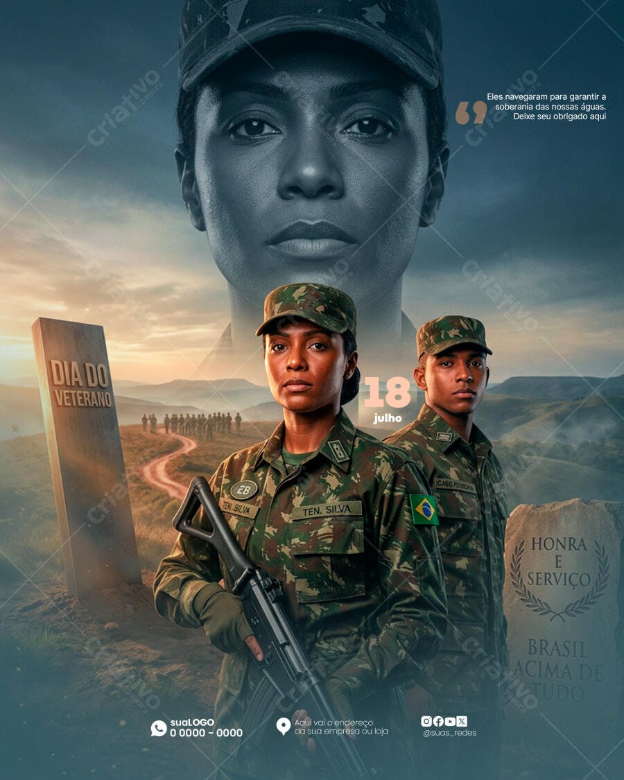 Post Instagram Dia do Veterano 18 de Julho PSD Editável