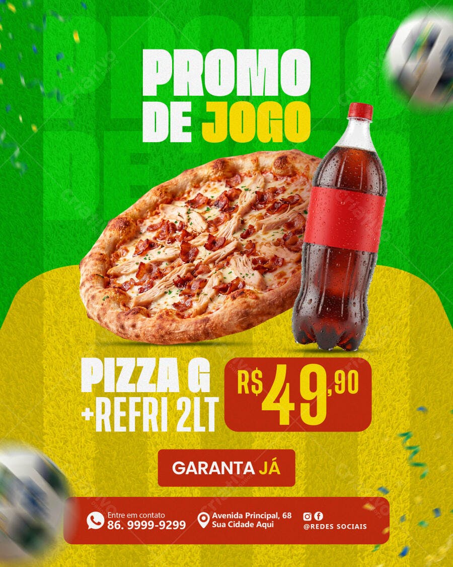 Post Instagram Promoção de Jogo Pizzaria PSD Editável