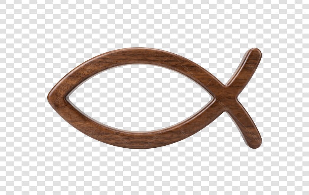 Elemento 3D Peixe Ichthys Madeira Marrom PNG Fundo Transparente