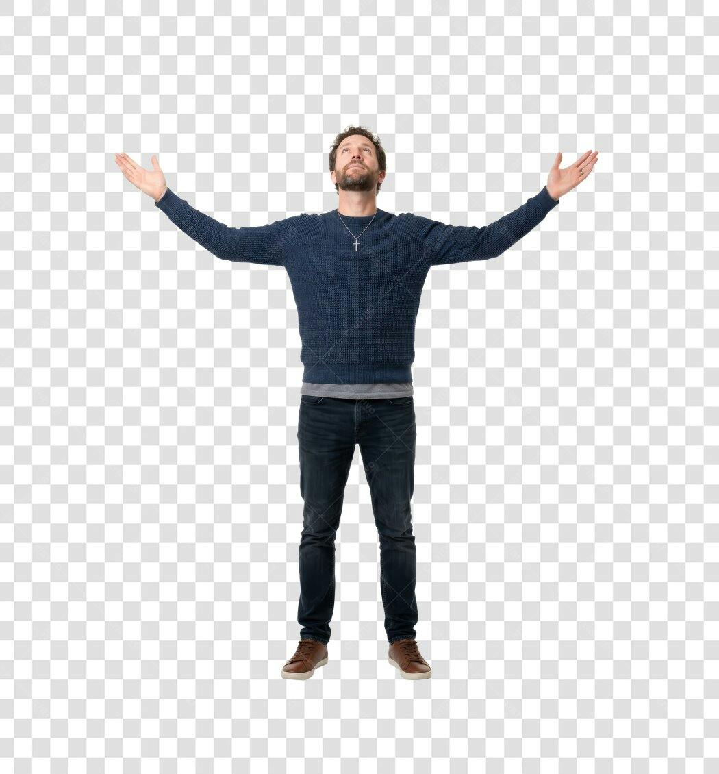 Foto Recortada Homem Barbudo Braços Abertos PNG Fundo Transparente