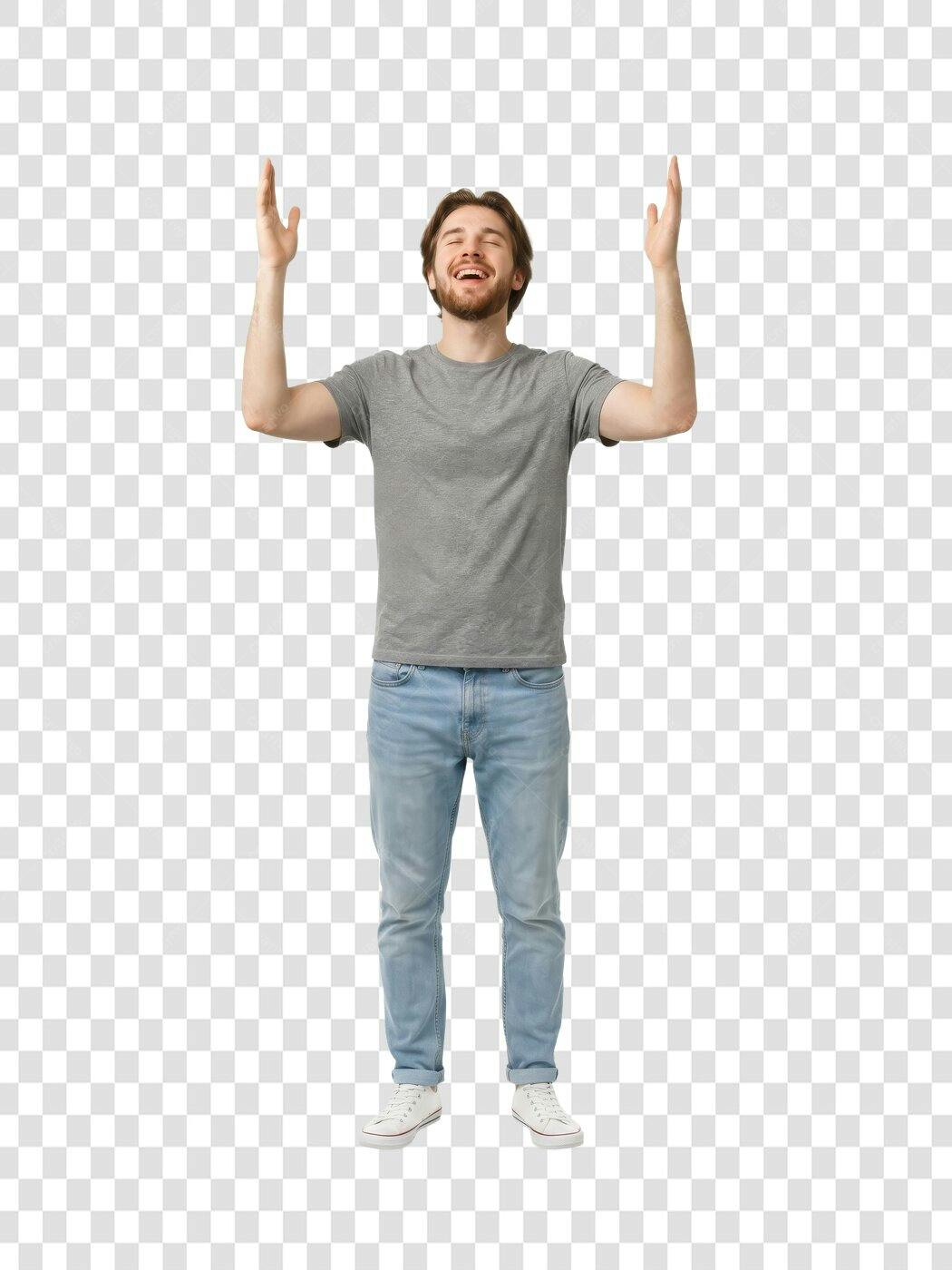 Foto Recortada Homem Feliz Braços Erguidos PNG Fundo Transparente