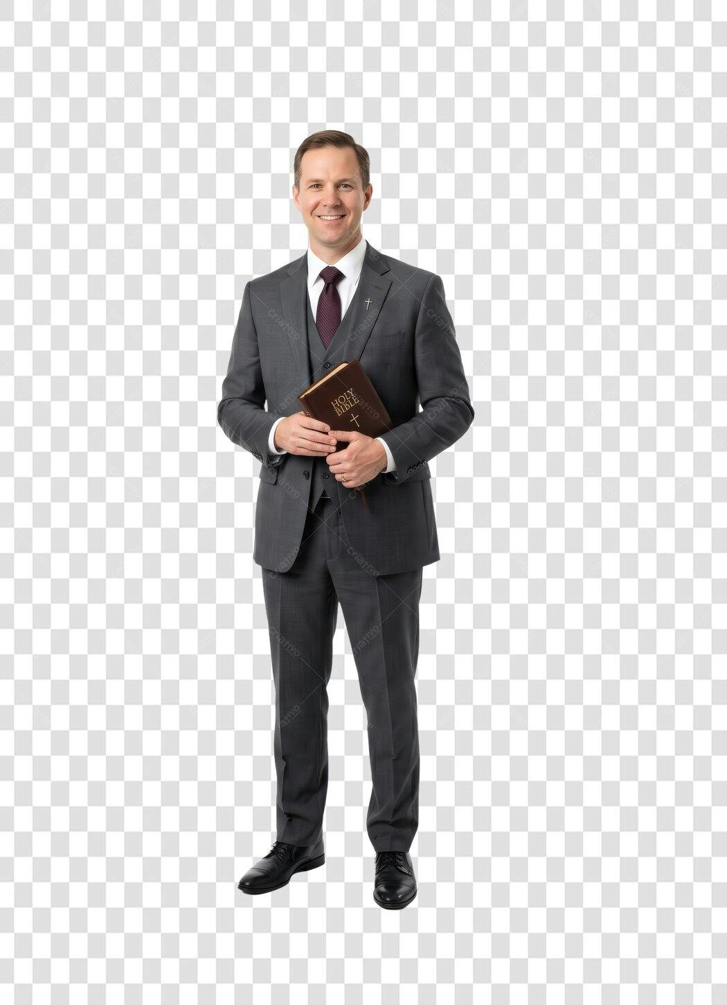 Foto Recortada Homem Terno Bíblia Sorrindo PNG Fundo Transparente