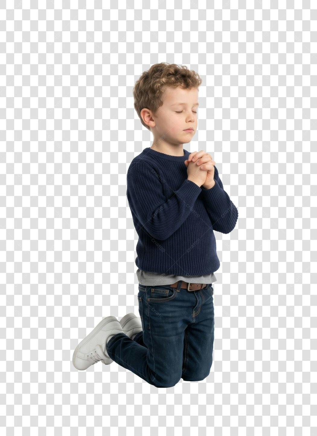 Foto Recortada Menino Orando Olhos Fechados PNG Fundo Transparente