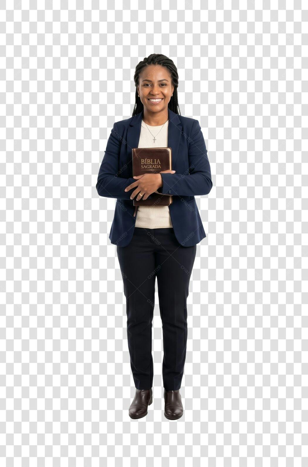 Foto Recortada Mulher Negra Bíblia Sorrindo PNG Fundo Transparente