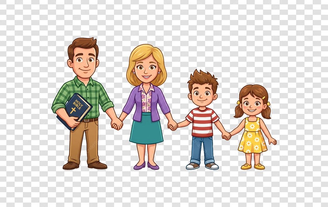 Personagem Ilustrado Família Cristã Bíblia PNG Fundo Transparente