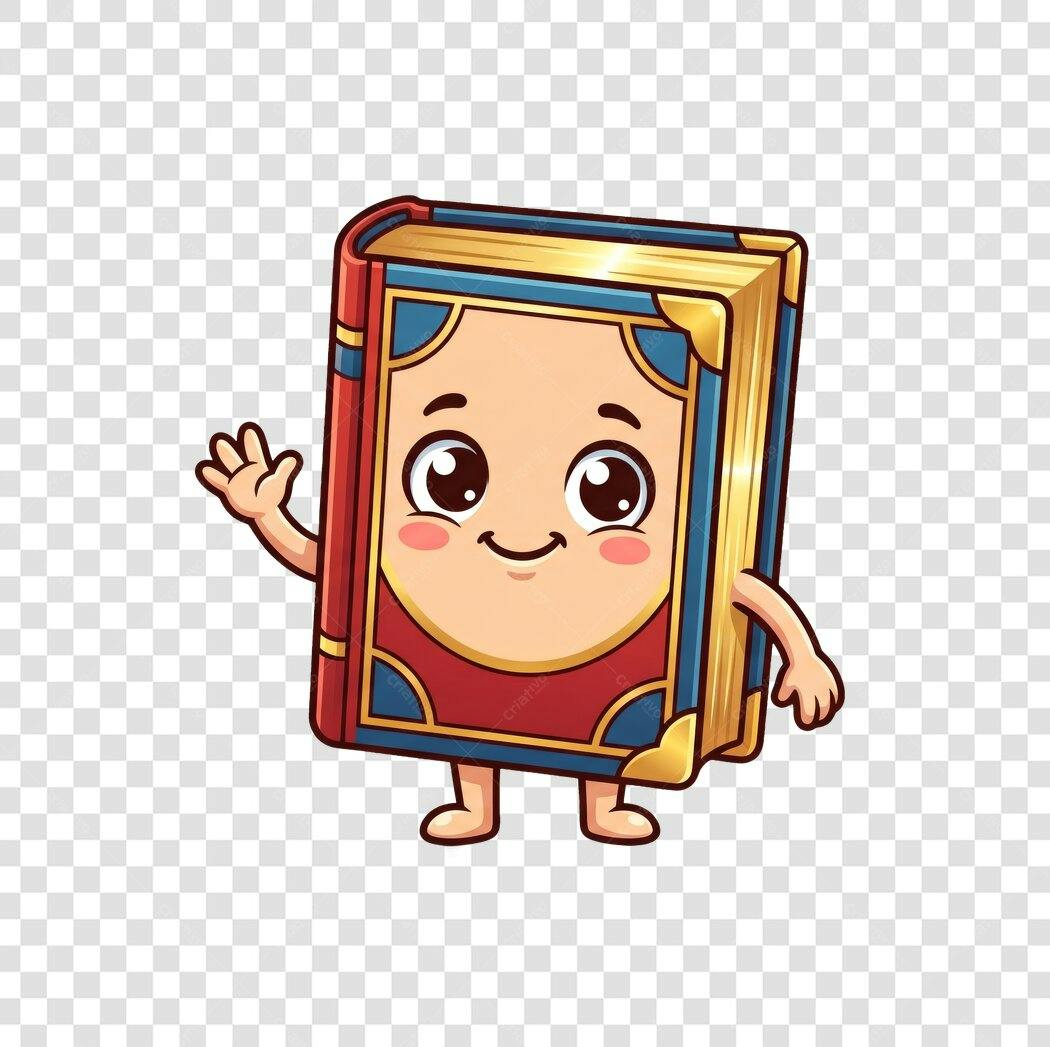 Personagem Ilustrado Livro Fofo Acenando PNG Fundo Transparente