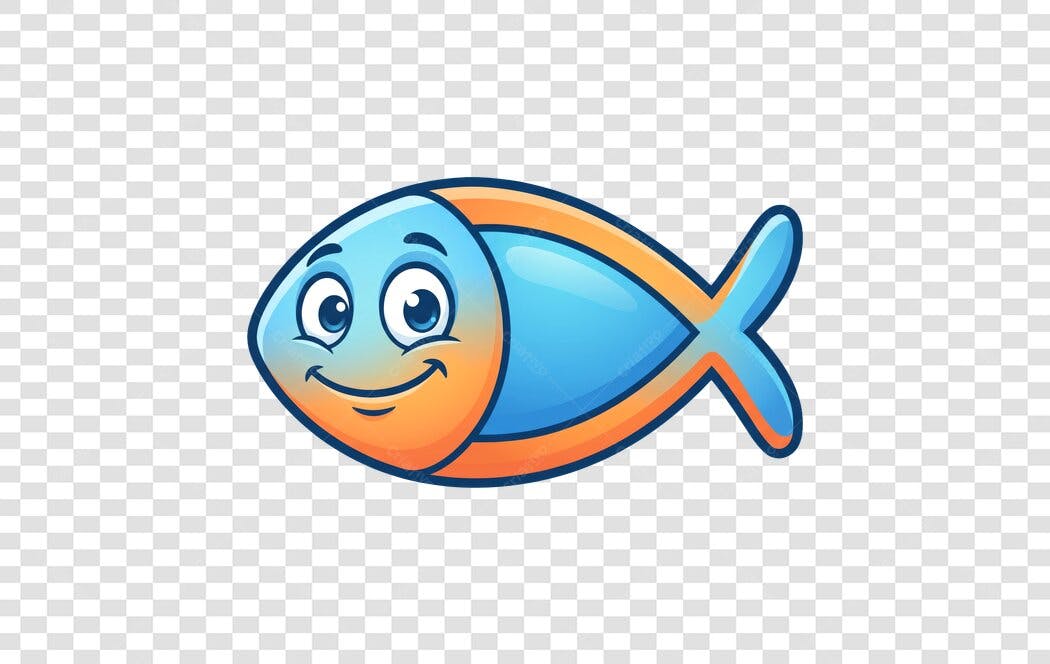 Personagem Ilustrado Peixe Azul Laranja Sorrindo PNG Fundo Transparente