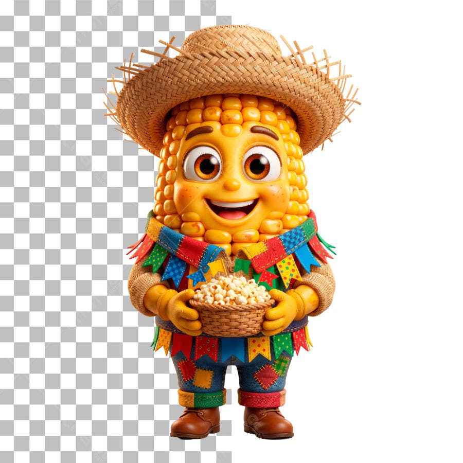 Mascote Milho Festa Junina Arraial PSD Editável