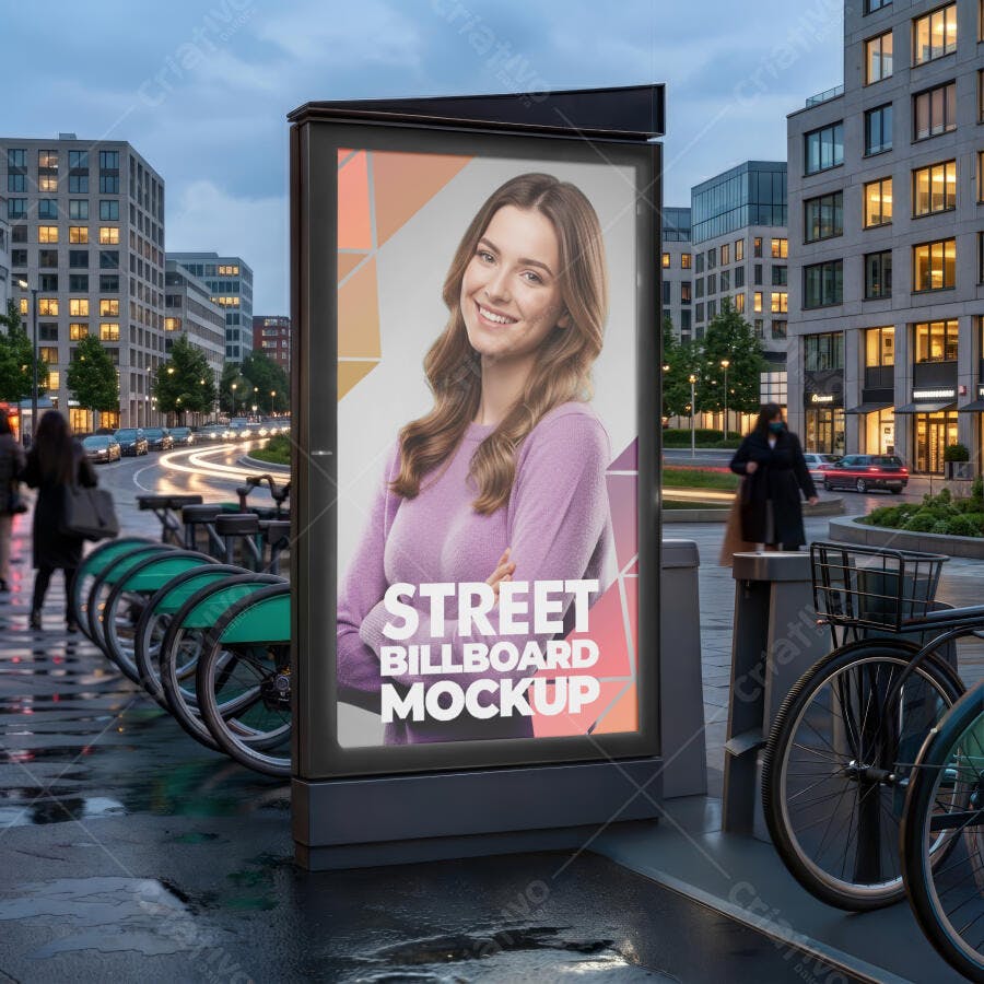 Mockup Outdoor Painel Luminoso Rua Noturna Editável