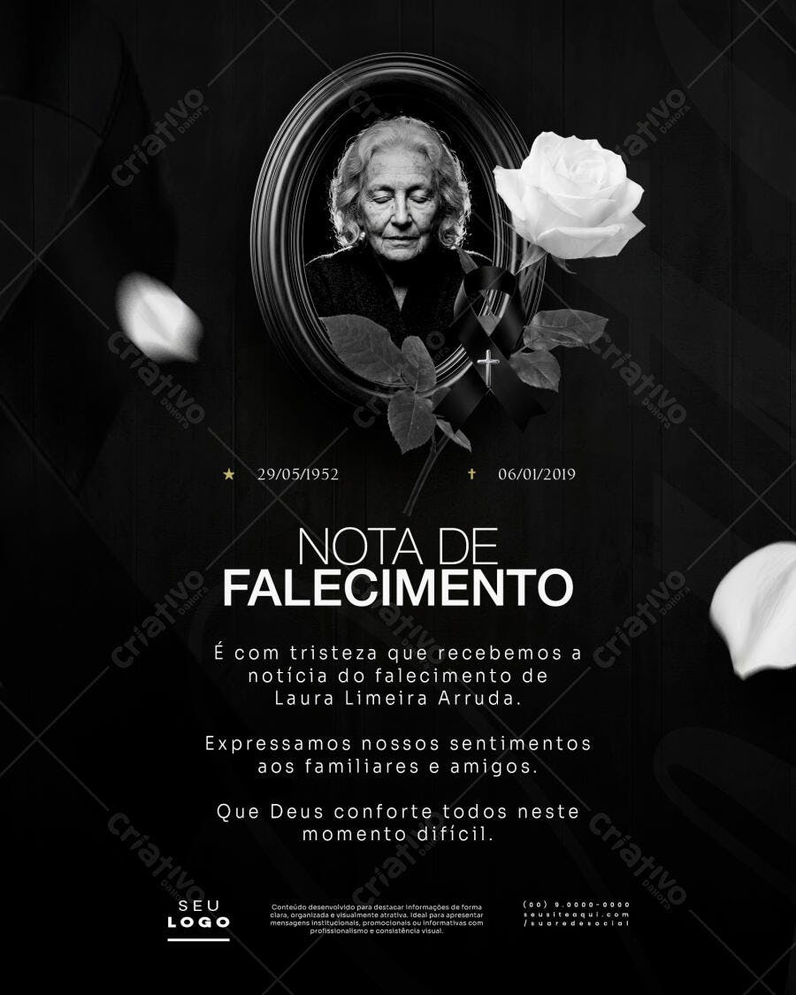 Nota de Falecimento Luto Funeral PSD Editável