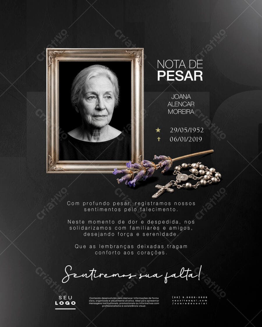 Nota de Pesar Luto Falecimento PSD Editável