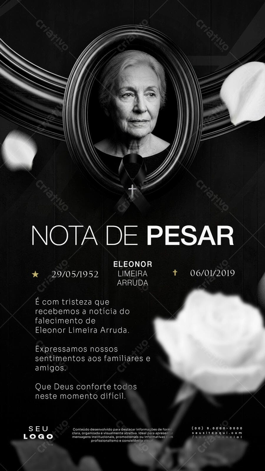 Nota de Pesar Luto Funeral Instagram Stories PSD Editável