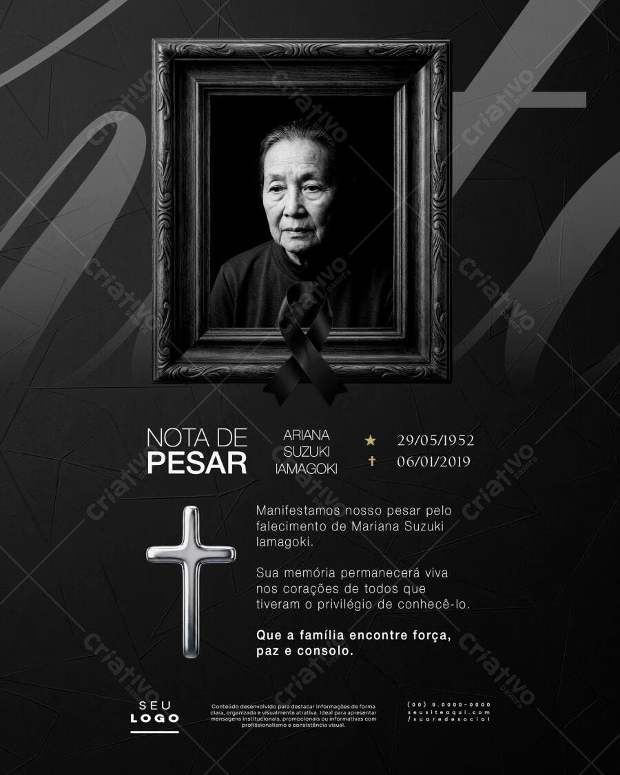 Nota de Pesar Luto Funeral PSD Editável