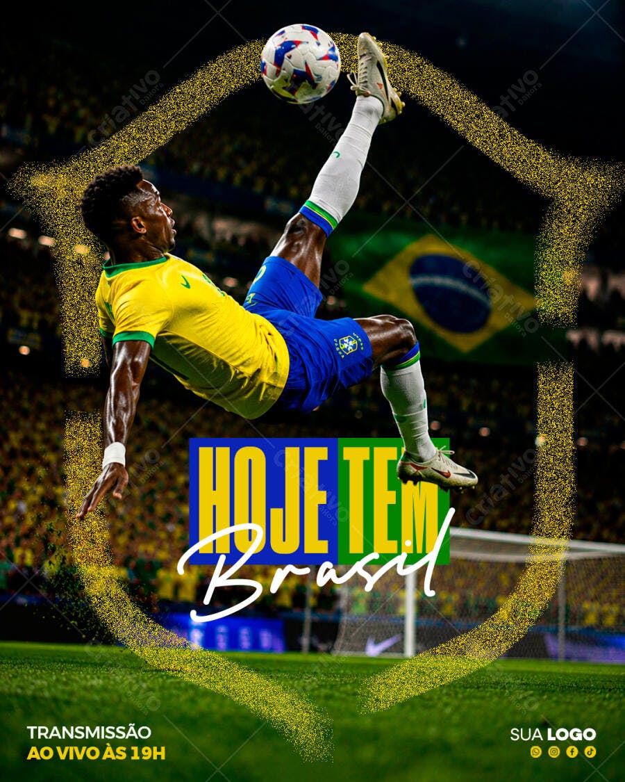 Post Instagram Jogo Brasil Futebol PSD Editável