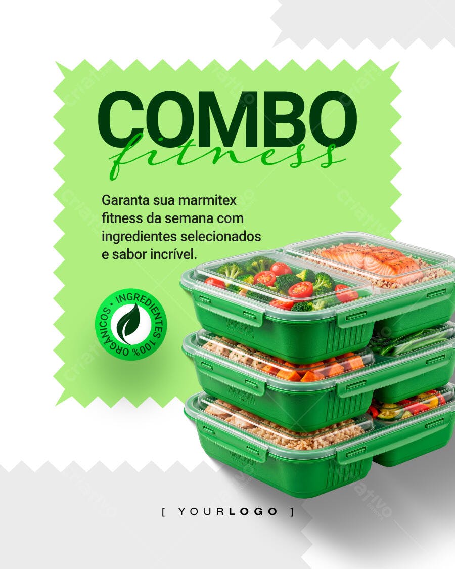 Post Instagram Marmitex Fitness Orgânico PSD Editável