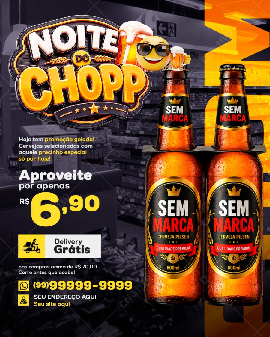 Post Instagram Noite do Chopp Cervejaria PSD Editável
